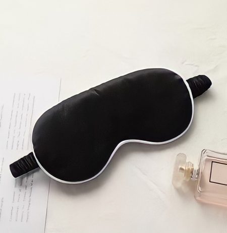 SilkwaysLdn Satin Silk Eye Mask - Black with White Trim